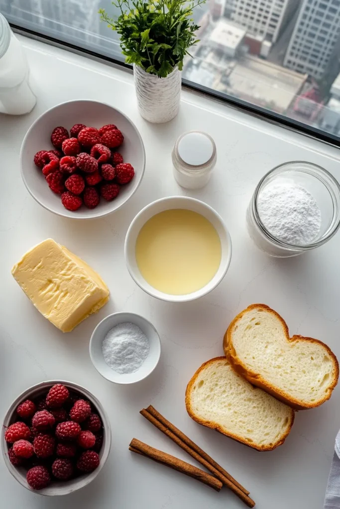 Preparing custard for French toast in a white daylight kitchen with apartment skyscraper backdrop.