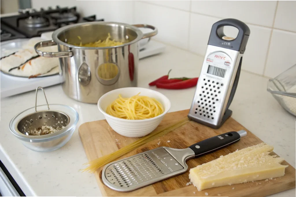 Key ingredients for physicists' perfect Cacio e Pepe recipe: Pecorino Romano, black pepper, and spaghetti.